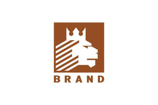 Logo King Lion Testa Leone Indossando Corona Con Concetto Design — Vettoriale Stock