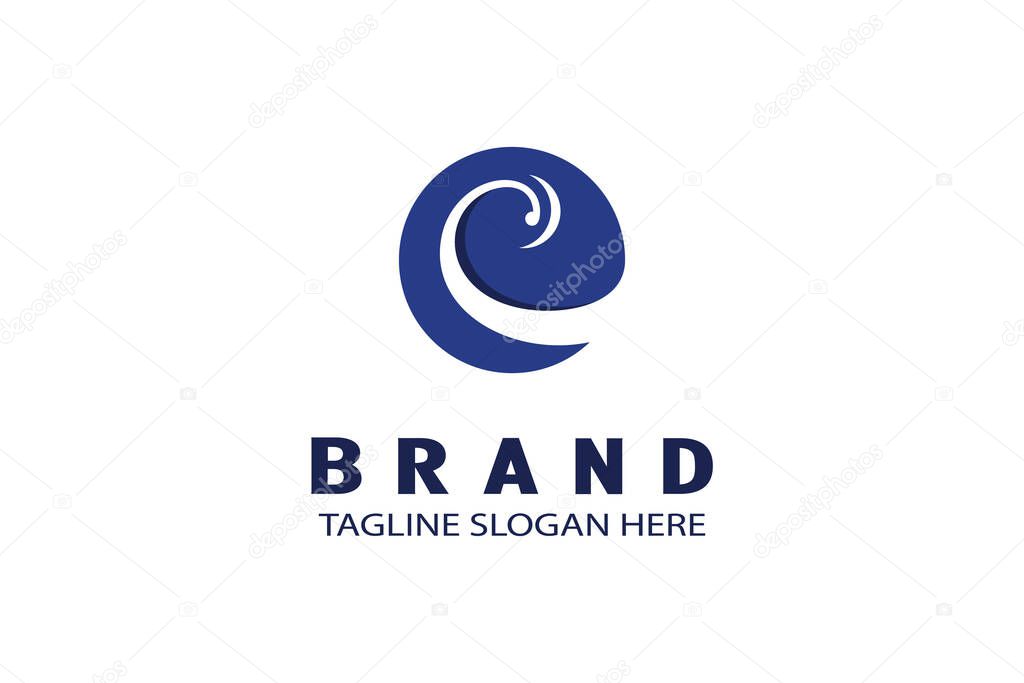 Unique And Minimalist Ocean Wave Logo, wave in negative space inside a blue circle.