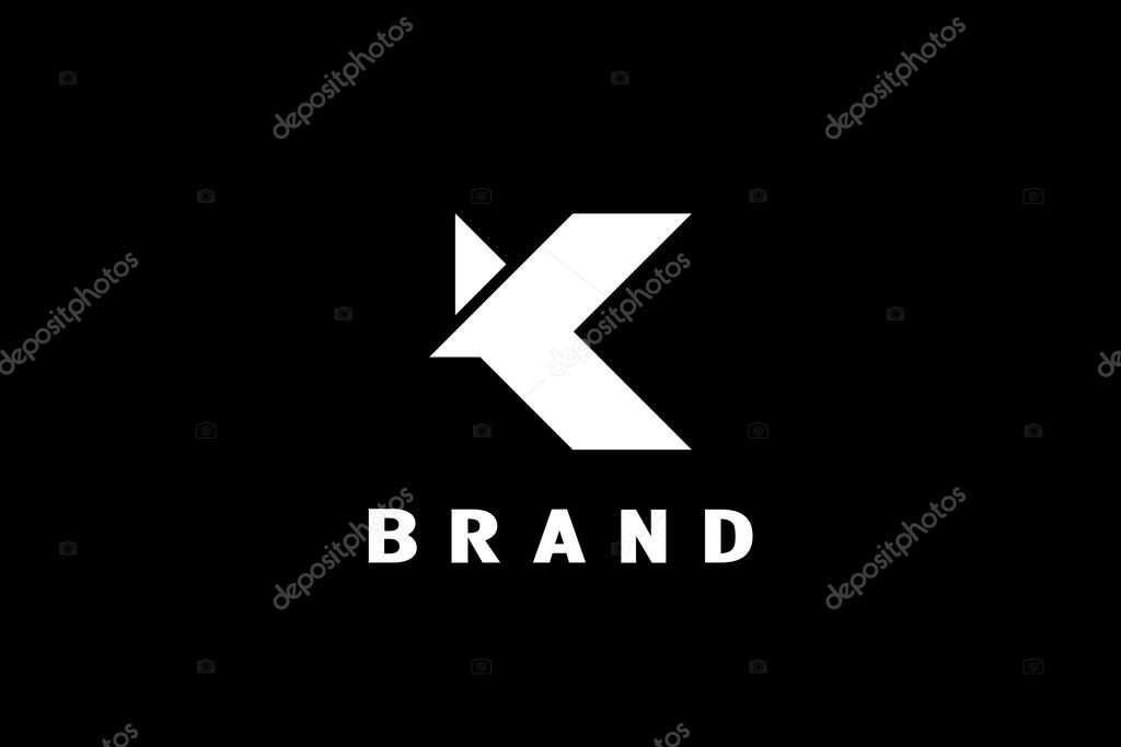 Letter K Flying Bird Logo, Simple and minimalist K shape flying bird design concept, Modern and elegant logo design.