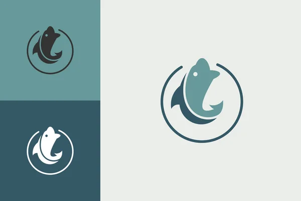 Rybí Logo Ocasem Tvaru Háčku Koncept Designu Loga Rybolovu — Stockový vektor