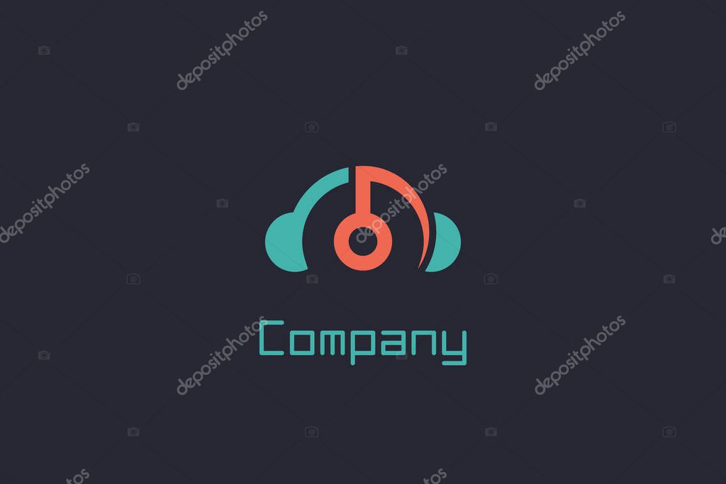 Headphone Music Note Logo Design Concept