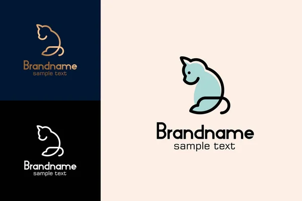 Logo Gato Sentado Estilo Arte Línea Diseño Logotipo Moderno Minimalista Gráficos Vectoriales