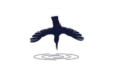 Kingfisher kuş logosu. Suyun yüzeyindeki balıkları avlama tasarımı..