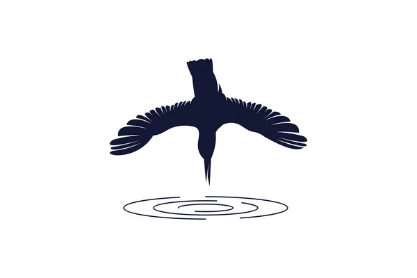 Kingfisher Bird Logo Design Concept Preying Fish Surface Water — Stock Vector