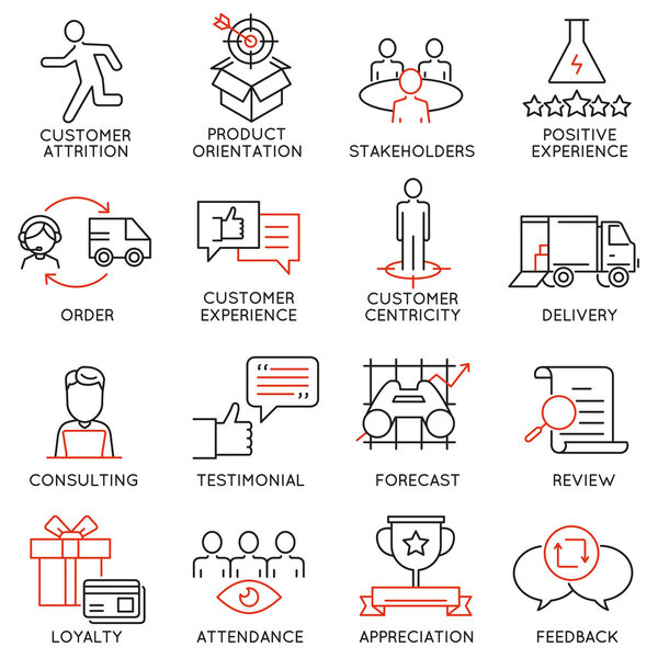 Векторный набор 16 икон, связанных с бизнес-управление, стратегия,