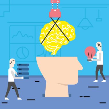 Yapay zeka - Ai inşa süreci oluşturma vektör Modern düz doğrusal kavramı