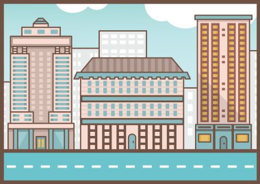 sokak manzarası düz Illustration. ev ve yol