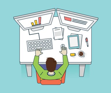 workhard sürecinin düz illüstrasyon vektör. Yönetim ve iş