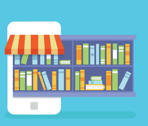 Servizio mobile - biblioteca di libri per lettura. Libreria online o abbonamento — Vettoriale Stock
