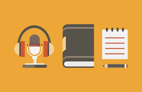 Objetos planos vectoriales para podcast de audio — Vector de stock