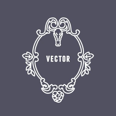 Vektör çerçeve yapılmış süs eşyaları, Leafs ve kafatası. Çizgi stili