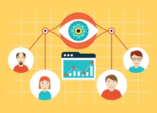 Illustrazione vettoriale delle statistiche sui siti web di analisi delle informazioni e sviluppo web — Vettoriale Stock