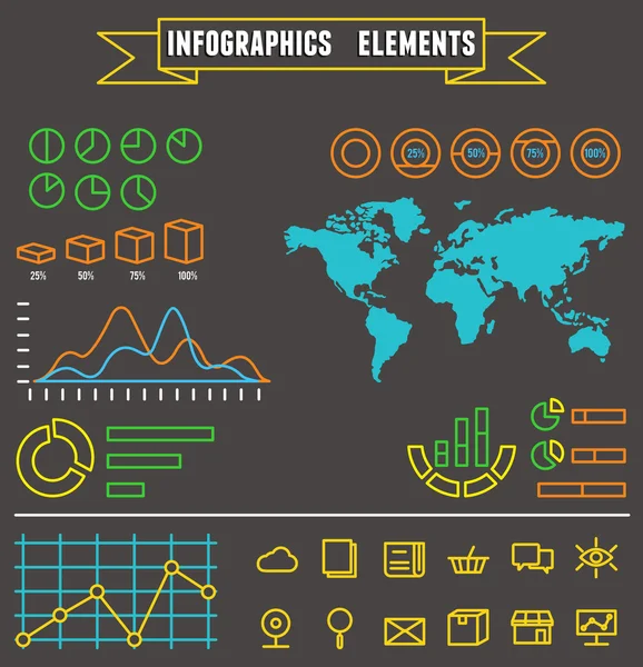 Линейный набор бизнес-инфографических элементов и символов для дизайна — стоковый вектор