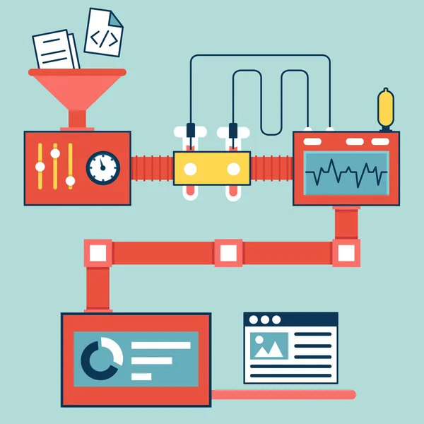 Vektor flache lineare Infografiken der Erstellung und Optimierung von Webseiten — Stockvektor