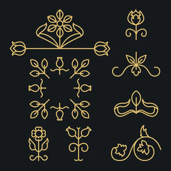 Set lineare vettoriale di eleganti ornamenti ed elementi per creare bordi e cornici — Vettoriale Stock