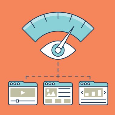 Web analytics bilgileri, geliştirme web sitesi istatistik ve açılış sayfalarını optimizasyonu vektör çizim