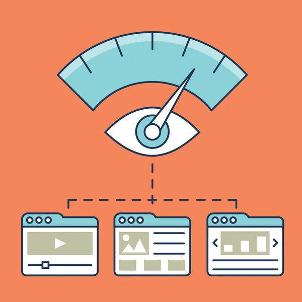 Ilustración vectorial de información analítica web, estadísticas del sitio web de desarrollo y páginas de destino de optimización — Vector de stock