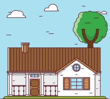 Vektör Lineer düz ev. Tasarım öğeleri yapı veya infographics için