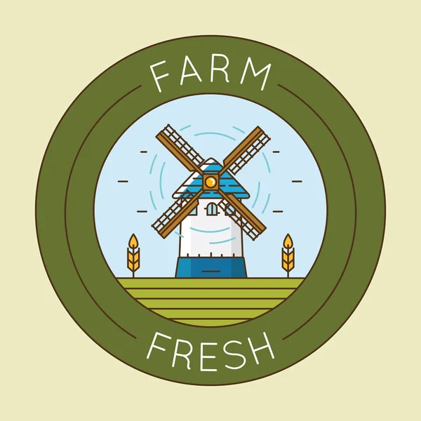 Farm fresh product - emblem logotype pack. Badge with windmill symbol. Organic natural food sign Stock Illustration