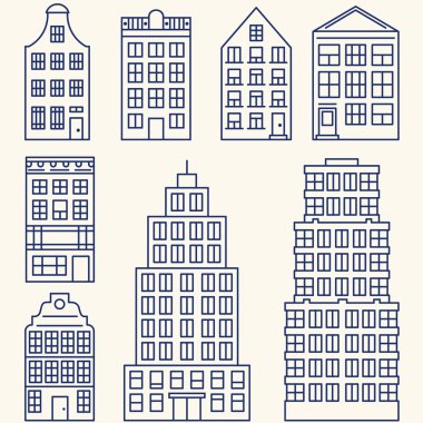 Doğrusal unsurları ve kutsal kişilerin resmi binalar ve gökdelenler inşaat harita, tasarım veya infographics ile vektör kümesi