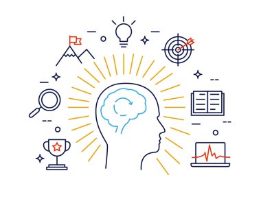 İnsan aklının süreç, insan beyninin düşünce ve fırsatları doğrusal kavramı. Modern vektör piktogram kavramı