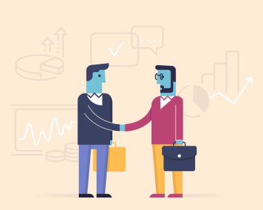 Vector linear flat illustration related to business partnership, interaction, meeting, negotiation and stakeholders. Infographics illustration - part 1