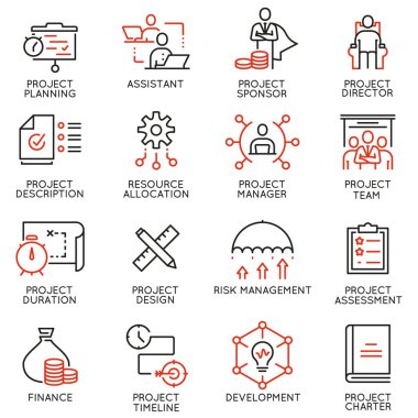 Vector set of linear icons related to project management. Mono line pictograms and infographics design elements - part 2