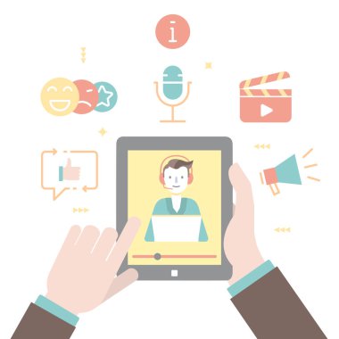 Yayınlanan videoyu izlemek için, çevrimiçi olarak faydalı bir haber yayınlıyoruz. Düz vektör illüstrasyonu