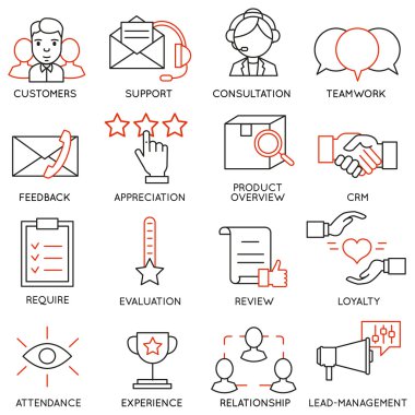 İşletme Yönetimi, strateji, kariyer ilerleme ve iş süreci ile ilgili 16 simgeler vektör kümesi. Mono line sembollerin ve infographics tasarım öğeleri - Bölüm 13