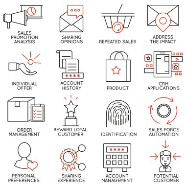 İşletme Yönetimi, strateji, kariyer ilerleme ve iş süreci ile ilgili 16 simgeler vektör kümesi. Mono line sembollerin ve infographics tasarım öğeleri - Bölüm 14