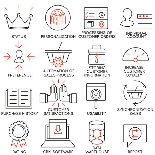 Векторный набор 16 икон, связанных с бизнес управление, стратегия, карьера прогресс и бизнес процесса. Моно линии пиктограммы и Инфографика дизайн элементов - часть 12