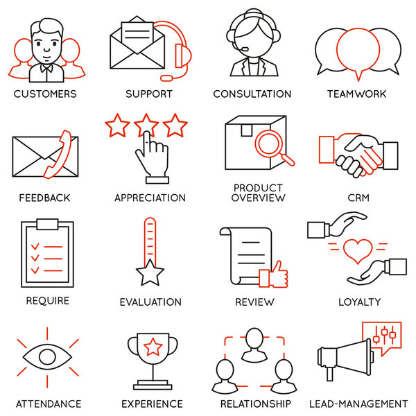 Векторный набор 16 икон, связанных с бизнес управление, стратегия, карьера прогресс и бизнес процесса. Моно линии пиктограммы и Инфографика дизайн элементов - часть 13