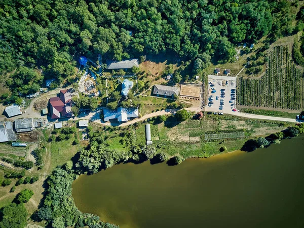 Vue Aérienne Paysage Avec Lac Sur Monastère Thiganesty République Moldave — Photo