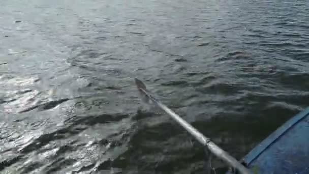 在大河上划船一只桨是看得见的特写 — 图库视频影像