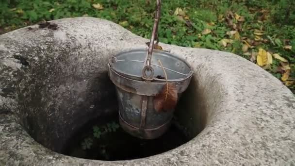 Viejo Pozo Agua Granja Rural Pozo Abandonado Medio Hierba Verde — Vídeos de Stock