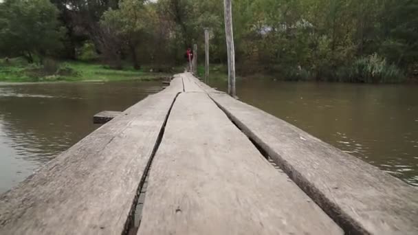 Vieux Pont Bois Sur Petite Rivière Automne — Video