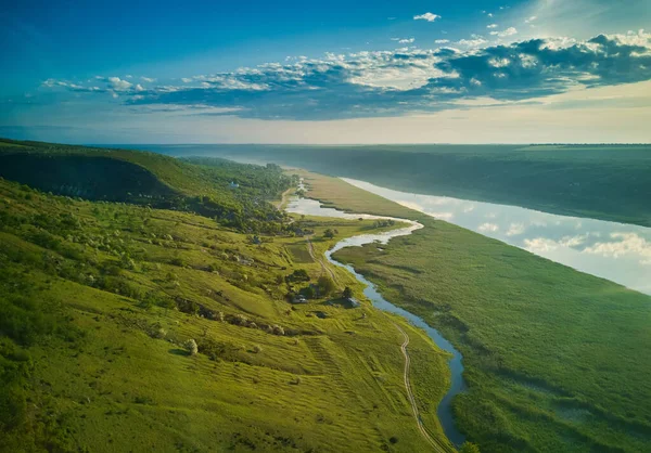 Bela Vista Sobre Rio Nascer Sol Recreação Livre Panorama Dniester — Fotografia de Stock