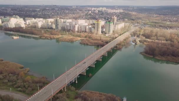 Puente Sobre Río Vista Aérea Sobre Puente Sobre Río Dniester — Vídeos de Stock