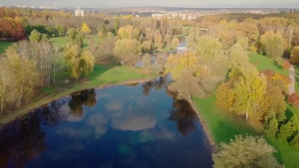 Aerial View Drone City House Located Middle Park Beautifully Protected — Stock Video