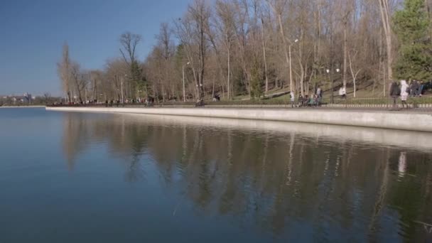 Grudnia 2021 Kiszyniew Republika Mołdowy Ludzie Spacerują Parku Nad Jeziorem — Wideo stockowe