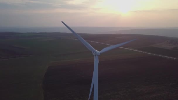 Vista Aerea Della Turbina Eolica Tramonto — Video Stock