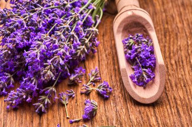 Tahtada bir demet lavanta çiçeği