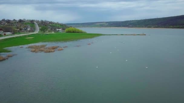 Vlucht Rivier Klein Dorp Het Voorjaar Moldavië Republiek Van Molovata — Stockvideo