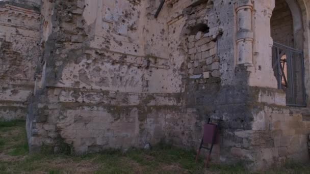 Oud Vernield Orthodoxaal Kathedraal Gebouw Verlaten Kerk Dorp Pohrebea Moldavië — Stockvideo