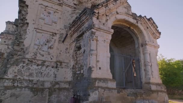 Antigo Edifício Catedral Ortodoxal Destruído Igreja Abandonada Aldeia Pohrebea República — Vídeo de Stock