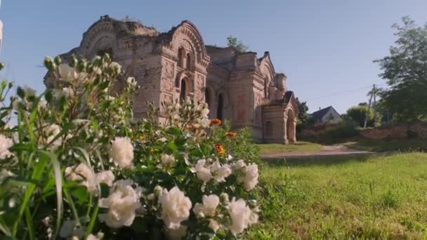 Antiguo Edificio Catedral Ortodoxa Destruida Iglesia Abandonada Aldea Pohrebea República — Vídeos de Stock