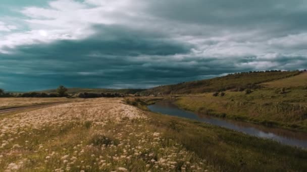 Verão Grama Campo Vista Antes Tempestade — Vídeo de Stock