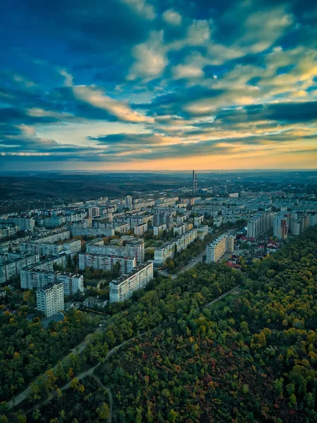 Повітряна Над Містом Восени Заході Сонця Кігінів Молдова Республіка — стокове фото