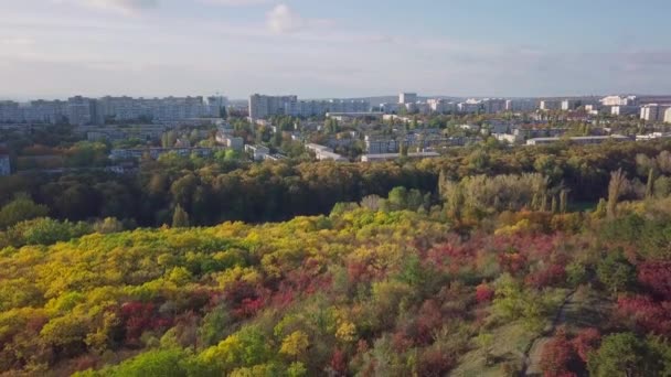 Vzduch Nad Městem Podzim Při Západu Slunce Město Kihinev Moldavská — Stock video