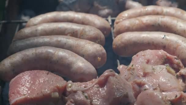 Grelha Carne Fogo Aberto Livre Cozinha Bbq Quintal — Vídeo de Stock